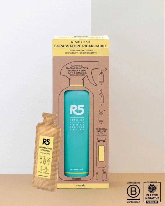 Kit detersivo Sgrassatore per Superfici in polvere (flacone+refill) - R5 Living