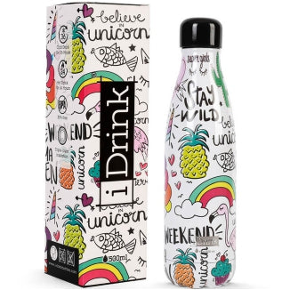 bottiglia termica in fantasia unicorno arcobaleno 500ml piccoli passi green shop