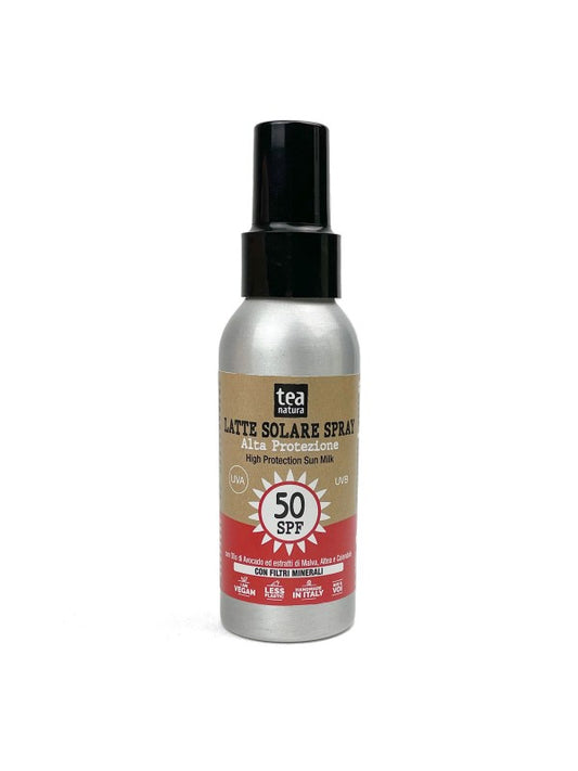 crema solare latte spray spf 50 protezione solare sostenibile naturale alluminio shop online piccoli passi green
